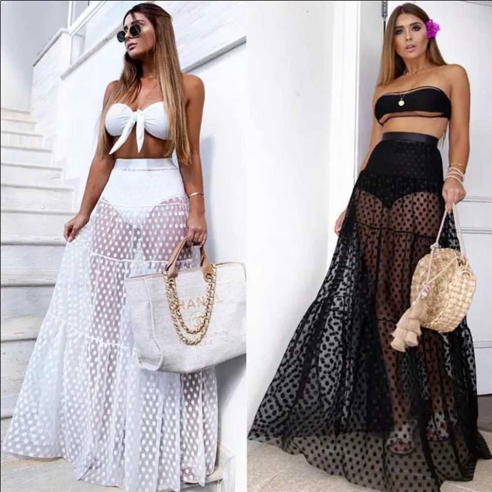 NEW| Polka Dot Transparent Maxi Beach Skirt Sheer Cover-Up